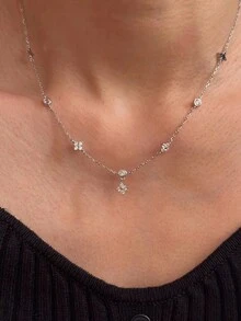 1 chiếc vòng cổ hoa Zirconia bạc Sterling S925 mới, dây chuyền xương đòn tối giản cổ điển, phù hợp cho phụ nữ, trang sức tiệc sinh nhật quà tặng kỷ niệm - hoa - Xem 8