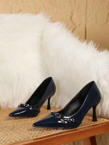 Giày cao gót mũi nhọn thời trang mới, giày cao gót dự tiệc mỏng thoải mái và đa năng dành cho nữ - Xanh đậm - Xem 4