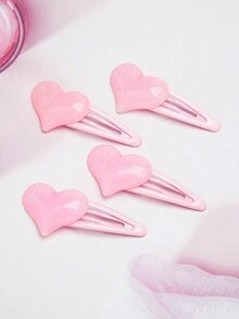 4 件女士心形发夹，粉色，适合刘海/刘海、情人节或日常使用 - 粉色 - 查看 2