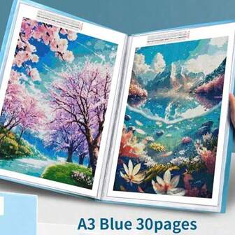 1pc Diamond Painting Storage Album Drawing Storage Book With Durable Transparent Pockets & 30 Pages File Folder For Student Stationery, Certificates And Papers Display Tool