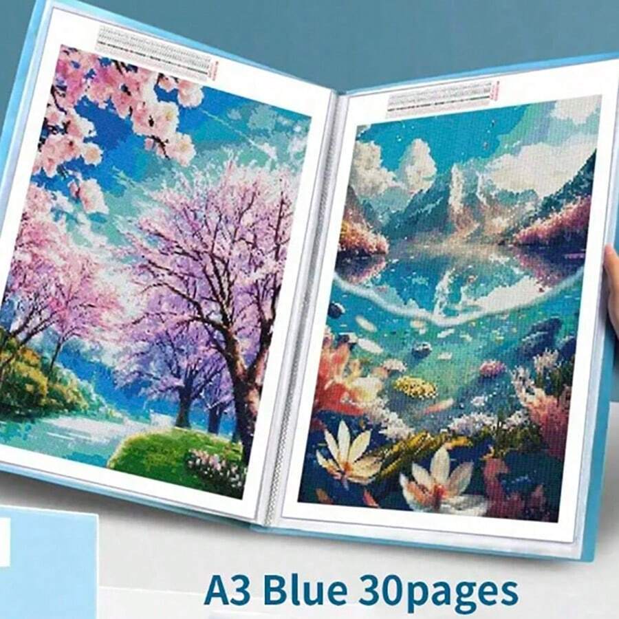1 pieza Álbum de almacenamiento de pintura de diamantes, libro de almacenamiento de dibujos con bolsillos transparentes duraderos y 40 páginas, carpeta de archivos para estudiante, papelería, certificados y herramienta de exhibición de documentos - Multicolor - Ver 1