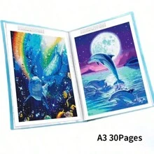 1 pieza Álbum de almacenamiento de pintura de diamantes, libro de almacenamiento de dibujos con bolsillos transparentes duraderos y 40 páginas, carpeta de archivos para estudiante, papelería, certificados y herramienta de exhibición de documentos - Multicolor - Ver 3