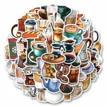 54 张/包可爱咖啡主题卡通贴纸，适用于剪贴簿、封口、文具、信封、吉他、乐器、圣诞节、青少年派对和奖励的美学标签 - 黑色 - 查看 1