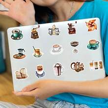 54 张/包可爱咖啡主题卡通贴纸，适用于剪贴簿、封口、文具、信封、吉他、乐器、圣诞节、青少年派对和奖励的美学标签 - 黑色 - 查看 5