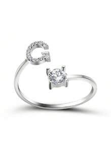 1 Stück modischer einstellbarer Ring mit 26 englischen Buchstaben Design aus kubischem Zirkonia, kreatives Geschenk für Frauen, Paar-Alltagsringe