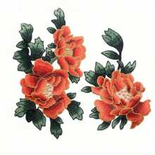 2PCS/Set Vibrant Water Soluble Flower Embroidery Patches For Christmas And New Year Holidays - Pink Orange Rose Red - Fashion-Forward Skirt Stickers & Clothing Accessories - Durable Embroidered Applique For Sewing Projects