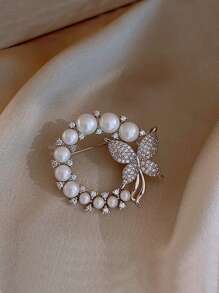 1 pieza Broche elegante de aleación de zinc con diseño minimalista geométrico y perla en forma de mariposa para accesorios de mujer