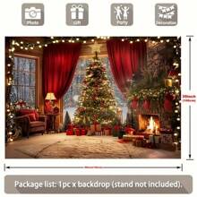 Escenario de fondo con árbol de Navidad y chimenea, adecuado para fotos y decoraciones navideñas, banner de poliéster universal, versátil, apropiado para todas las ocasiones, sin necesidad de energía eléctrica - 1 pieza
