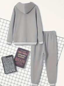 Bộ đồ thể thao mùa xuân 2025 màu xám, áo nỉ trùm đầu có túi Kangaroo, quần có dây rút có thể điều chỉnh, thiết kế thời trang, vải dệt jacquard có gân, vừa vặn, thể thao, thường ngày, mặc hàng ngày, thích hợp làm quà tặng cho bạn trai, chồng, bố, con trai - Màu Xám nhạt - Xem 2