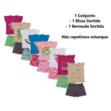 Cotton Blouse And Printed Bermuda Shorts Set For Women, Girls, Sizes 1 To 8 - 彩色 - 查看 2