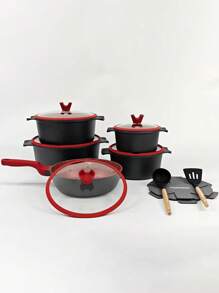 2-15 Stücke Neues Modell Anti-Verbrüh-Antihaftpfanne aus Aluminium-Topf-Druckguss-Set mit Deckel, Mehrzweck-Küchenset, geeignet für Kochtöpfe und Bratpfannen im Haushalt, verwendbar für Gas- und Induktionsherde