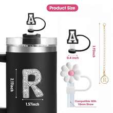 4Pcs Designed For Cup Accessories 30&40 Oz, 2Pcs Silicone Straw Cover, Initial Name ID Letter Handle Charm, Glitter Rhinestone Alphabet Self-Adhesive Letter, Sweet Lovely Personalized A-Z Initial Name ID Charm(Silver) - White - View 8