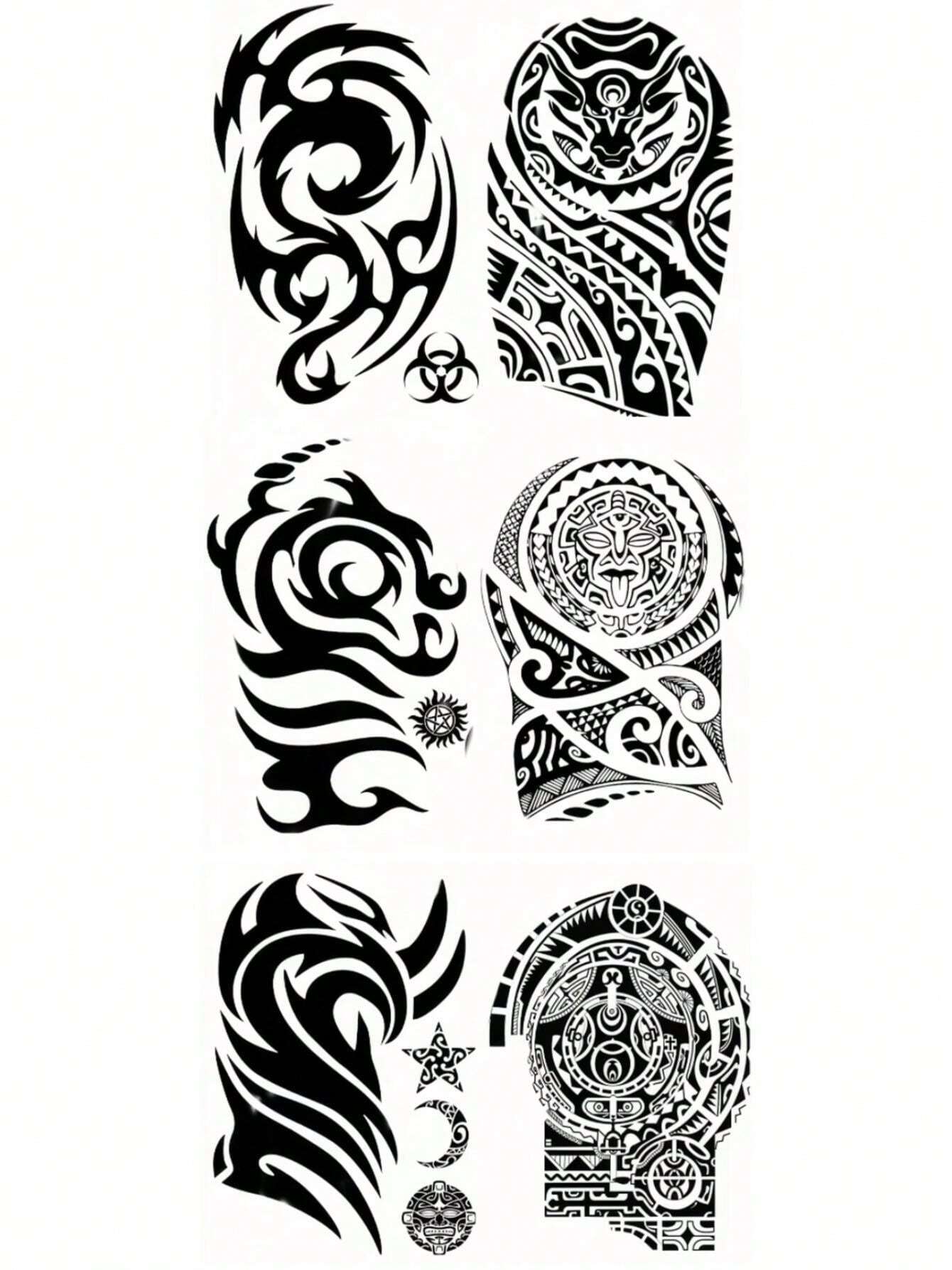 6 Large Sheets Maori Temporary Tattoos For Adults Men Arm Shoulder Semi