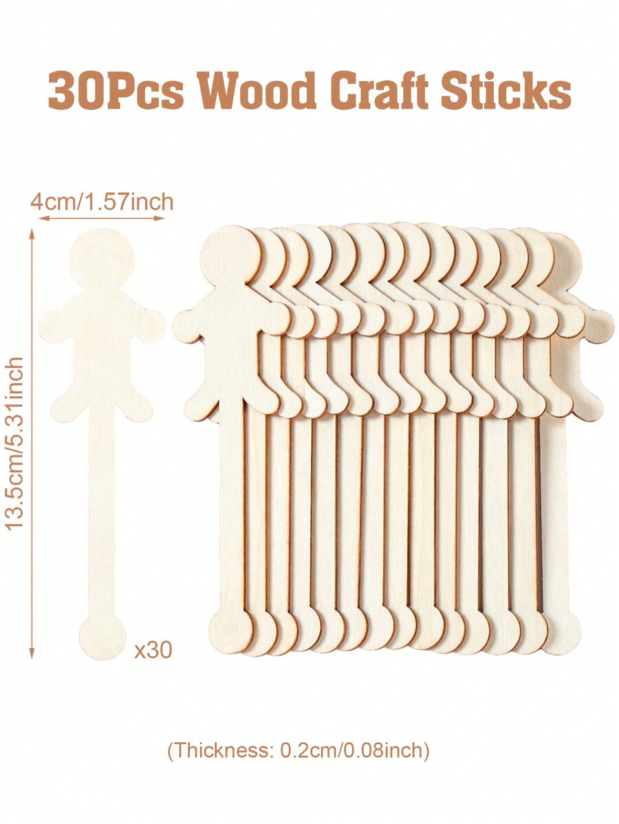 30pcs ManShaped Wooden Sticks Art Panels For Painting Wooden Craft