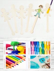 30 件人形木棍艺术板用于绘画 - 木制工艺板用于油画艺术 DIY、生日派对礼物、奖品 - 彩色 - 查看 5
