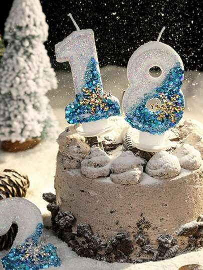 1 pieza Vela de cumpleaños decorativa con número de lentejuelas con forma de copo de nieve del 0 al 9, decoración de pastel de cumpleaños, vela decorativa para fiestas y repostería