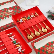 6 Stück Weihnachts-Essbesteck-Set Gabel & Löffel Geschirr für Heim-Partys, Heimdekoration, Schulstart