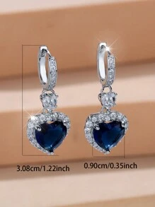 A Beautiful Silver Ocean Heart Shape With Rhinestone Unique Earrings For Ladies' Dating And Wedding Decoration Gift Valentines - Red - View 4