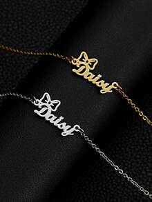 1 件不锈钢项链定制电镀蝴蝶结吊坠可定制名字简约日常风格，产品包括礼品盒、情人节礼物、生日礼物、母亲节礼物、日常礼物 - 彩色 - 查看 2