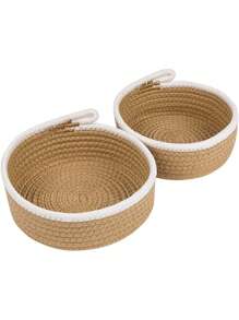 Rope Woven Storage Basket With Handle, Desktop Organizer Basket For Toys, Stationery, Cosmetics, Home Use