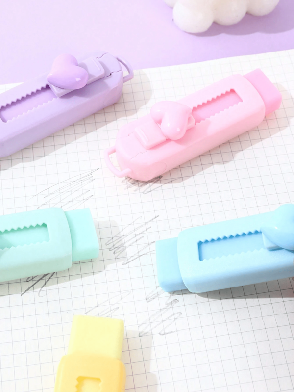 1/2/5pcs Cute Retractable Erasers, Pressing Erasers With Heart Pattern, Clean And No Residue, Flexible And Convenient, Compact And Portable, Suitable For Students, Office Workers, Drawing, Gifts, Back To School Supplies