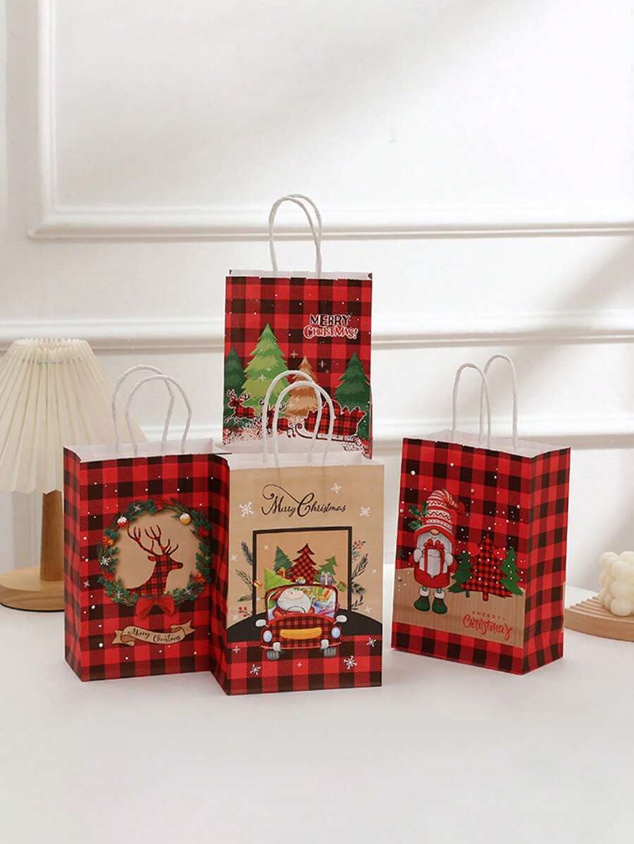 Christmas Party Gift Paper Carrier Bag, 8pcs Mixed Pattern Per Pack - Multicolor - View 1