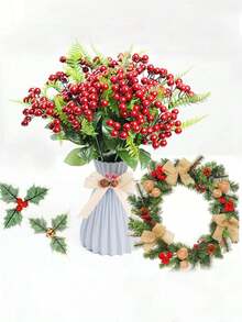10 种红色水果、人造冬青浆果、DIY 工艺品、圣诞树装饰、餐具装饰、花环装饰、摄影道具、盆景植物装饰、烛台装饰、悬挂烛杯装饰、圣诞装饰、田园风格装饰 - 彩色 - 查看 8