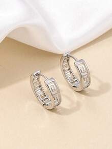 1 Pair Fashionable Delicate Minimalist Small Round Hollow Floral Copper Hoop Earrings, Versatile For Women