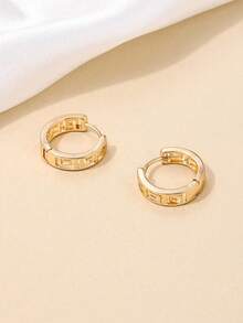 1 Pair Fashionable Delicate Minimalist Small Round Hollow Floral Copper Hoop Earrings, Versatile For Women