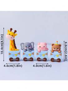 1 pièce Topper de gâteau mignon avec animal de bande dessinée, petit singe, girafe, cochon, éléphant, décoration de gâteau de bande dessinée, train coloré, décoration de gâteau avec drapeau amovible, convient pour l'anniversaire, la révélation du sexe, le baptême, décoration de gâteau, thème animal, réutilisable