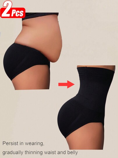 2 件高腰收腹内裤无缝女士塑身衣腰部训练器瘦身扁平腰带紧身女士 Fajas 塑身内裤女士三角裤内衣