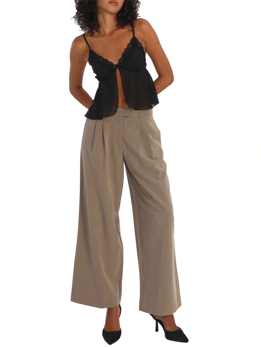 Women Y2K Tie Front Crop Top Spaghetti Strap Sleeveless Camisole Vest Summer Backless Going Out Cami Tank Tops - Black - View 1