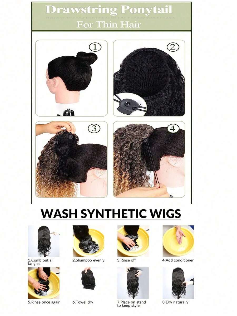 Paw Ponytail Extension 34 Inches Blue Black Wave Wavy Hair Clip In Hair