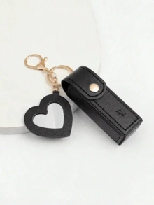 1pc Mini Lipstick Holder Keychain With Heart Compact Mirror Lipstick Sleeve Pouch, PU Leather Lip Balm Portable Pocket Lip Gloss Holder, Cute Lipstick Holder Keychain, Women's Makeup Bag, Keychain Pendant, Purse, Wallet, Bag Accessories, For Vacation, Holidays, Parties, Travel For Trip, Gift For Thanksgiving Valentines - Multicolor - View 6