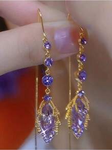 Hoa tai tua rua pha lê & lá phong mới về, thiết kế độc đáo, hoa tai thanh lịch - Màu tím - Xem 1