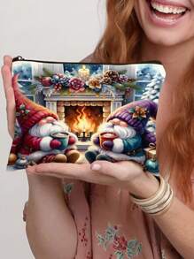 1 件节日圣诞节侏儒化妆包 - 耐用、不褪色拉链袋，带有鲜艳的双面印花，轻巧可折叠，适合旅行，多功能大容量，理想的节日和朋友礼物 - 彩色 - 查看 2