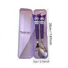 2pcs Cute Cartoon Doll Shape Stainless Steel Spoon And Fork Set Outdoor Edible Grade Cartoon Portable Boxed Cutlery Set - Multicolor - View 3