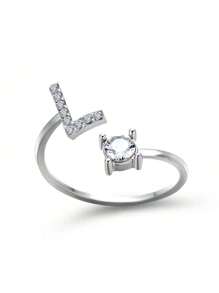 1 Stück modischer einstellbarer Ring mit 26 englischen Buchstaben Design aus kubischem Zirkonia, kreatives Geschenk für Frauen, Paar-Alltagsringe