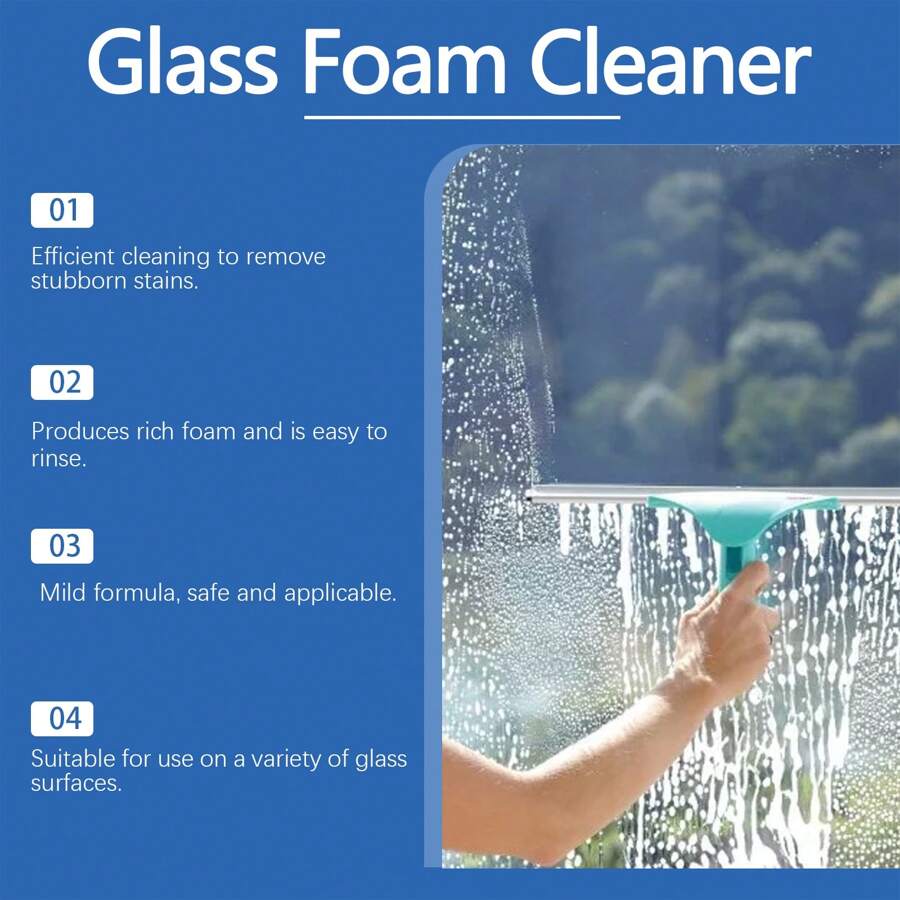 Glass Cleaning Foam, Strong Cleaning Formula, Removes Grease, Stains