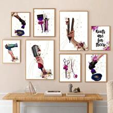 1 pieza Pintura de arte en lienzo para decorar la pared, póster y estampas nórdicas para el salón de belleza, opcional con marco, para peluquería, estilistas y esteticistas
