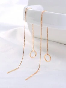 Nooxian 1 对韩式简约清新圆形流苏穿孔耳环 - 金黃色 - 查看 3