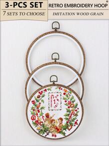3 peças DIY Handmade Round Brown Retro Wooden Grain Cross Stitch Bordado Hoops, 7 opções de tamanho, material ABS + PVC de alta qualidade e durável, gancho de metal para pendurar, adequado para Halloween, Natal, chaveiro de telefone, bolsa, decoração de cabelo, mesa e decoração de carro - Castanho - Ver 12