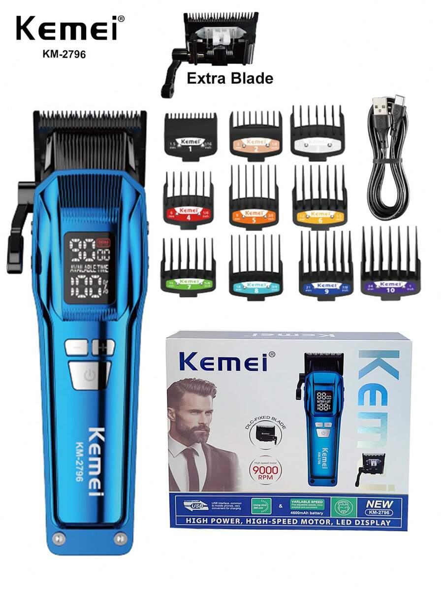 Kemei 科美 KM-2796 理发器 专业理发店理发机 RMM9000 高速可调理发机 新款理发器 电动修剪器 带可更换刀片 高品质 4600mAh 超大容量机器 送给男朋友的父亲生日礼物