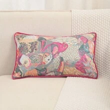 1 pièce Housse de coussin style palais motif Jacquard rose rouge perroquet, convient pour le salon, le canapé, la décoration de la chambre (sans remplissage)