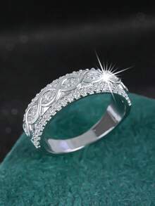 1 chiếc nhẫn thời trang Cubic Zirconia 8 hàng đôi thanh lịch lãng mạn, món quà đáng yêu cho bạn gái, vợ, mẹ, đám cưới - Bạc - Xem 1