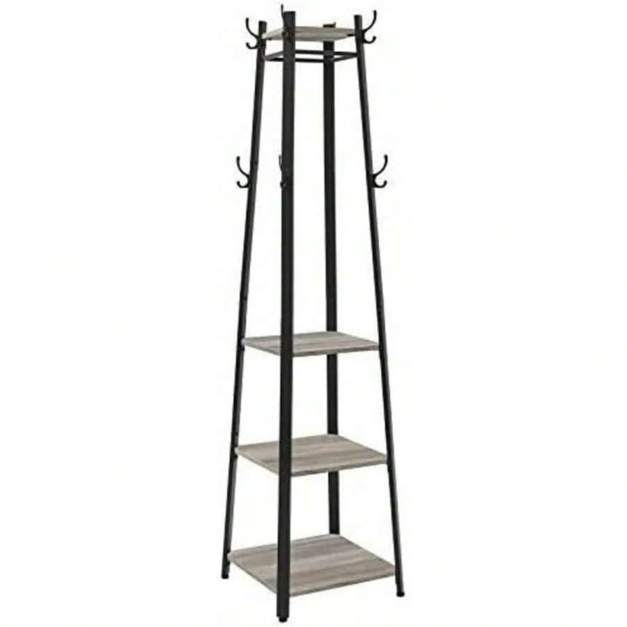 Coat Rack, Coat Stand With 3 Shelves, Hall Trees Free Standing With