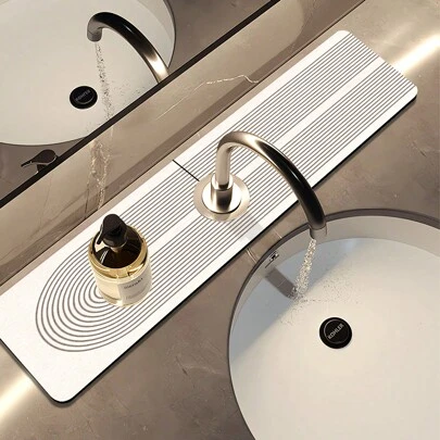 1 件装简约线条吸水垫，厨房或浴室水槽排水垫，台面排水垫，洗脸盆硅胶快干垫