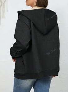 Women's Plus Fleece Thick Hooded Coat With Pockets, Warm Winter