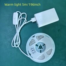 1入白色LED帶燈+按鈕開關，柔軟，自粘，單色，適用於家居裝飾，臥室裝飾，梳妝臺照明，廚房裝飾，客廳裝飾，書房和衣櫃，非防水，溫暖光線 - 米色 - 查看 16
