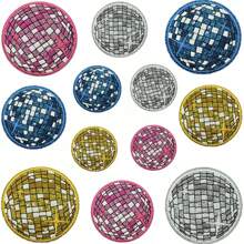 3pcs Disco Ball Iron On Patches For Hats,Music Party Bling Ball Embroidered Patch For Bags,Hat,T-Shirts,Jackets,Jeans,Vests Sewing Craft Decoration